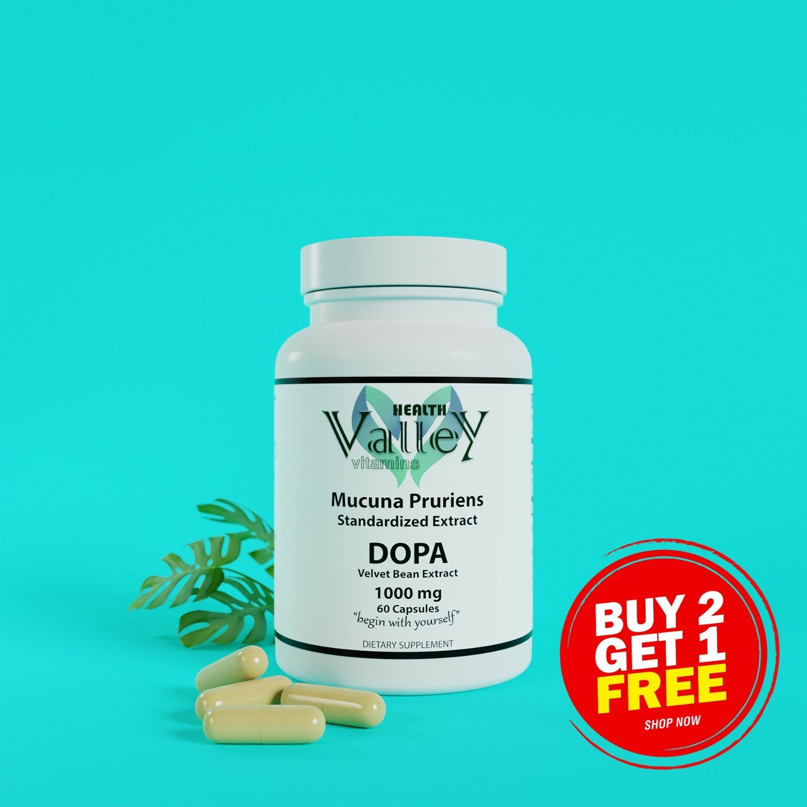 Mucuna Pruriens Extract 1000Mg L-DOPA Lowers Stress, Reduces Anxiety,60 Capsules