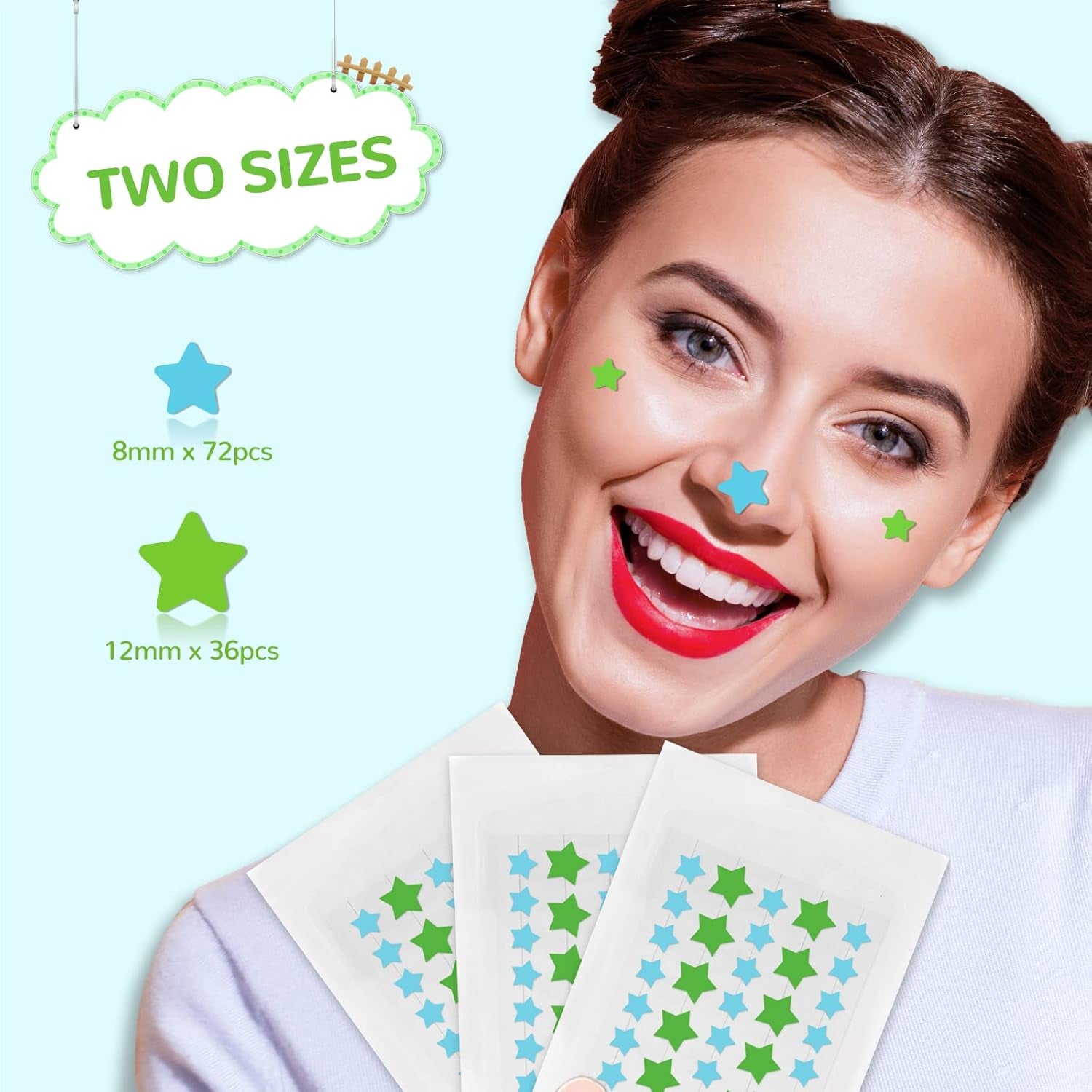 Acne Patch Pimple Patch, Star-Shaped Pimple Patch, Hydrocolloid Acne Stickers Acne Patch, 108 Dots Patches Acne Absorbing Cover Patch for for Acne Blemish, Pimples, Whiteheads, Zit,12Mm & 8Mm